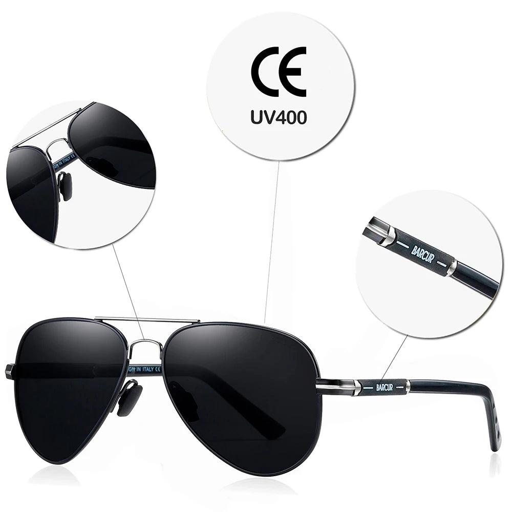 BARCUR polarizált férfi napszemüveg, pilóta napszemüveg férfiaknak, kiegészítők, vezetéshez, horgászathoz, túrázáshoz, szemüveg, Oculos, Gafas De Sol