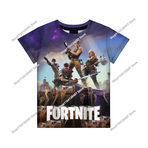 Лятна модна детска тениска с Fortnite талисман и 3D принт, ежедневна T-shirt за момчета и момичета, унисекс детско облекло, горнище
