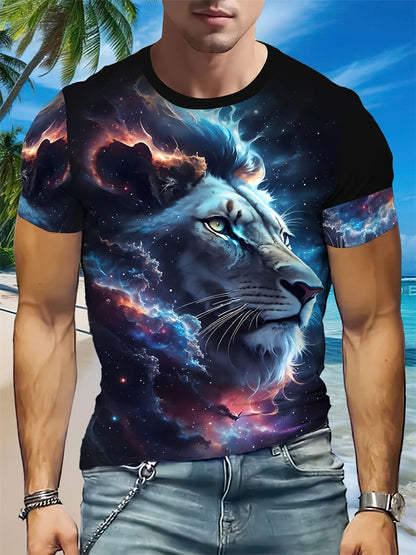 New Fashionable Men's Round-neck Short-sleeved T-shirt 3D Printed Wolf T-shirt Men's Casual Sports Short-sleeved Street Top