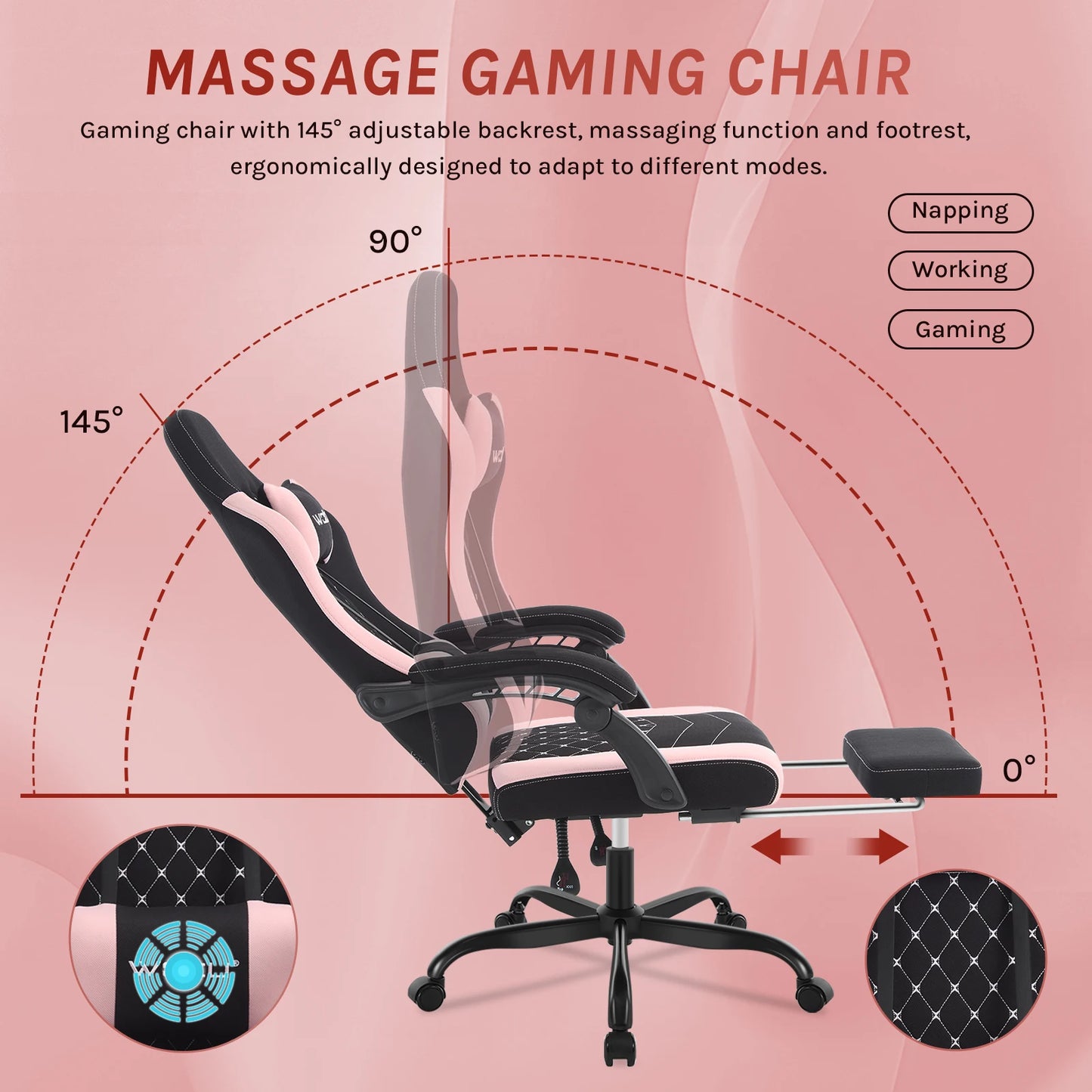 WOLTU sukamoji kompiuterio kėdė su masažo funkcija, ergonominė biuro kėdė su pagalvėle ir pakoju, reguliuojamo aukščio gaming kėdė