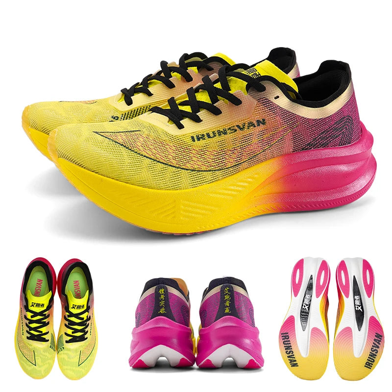 IRUNSVAN Zapatillas profesionales de maratón para hombre con placa de carbono de nailon, zapatillas deportivas de carretera ligeras para mujer, trainers deportivos