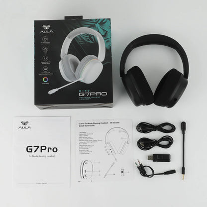 Auscultadores Gaming AULA G7 Pro sem fios Bluetooth 5.3 com som surround 7.1 e microfone com cancelamento de ruído para PS5/PS4/PC/Switch