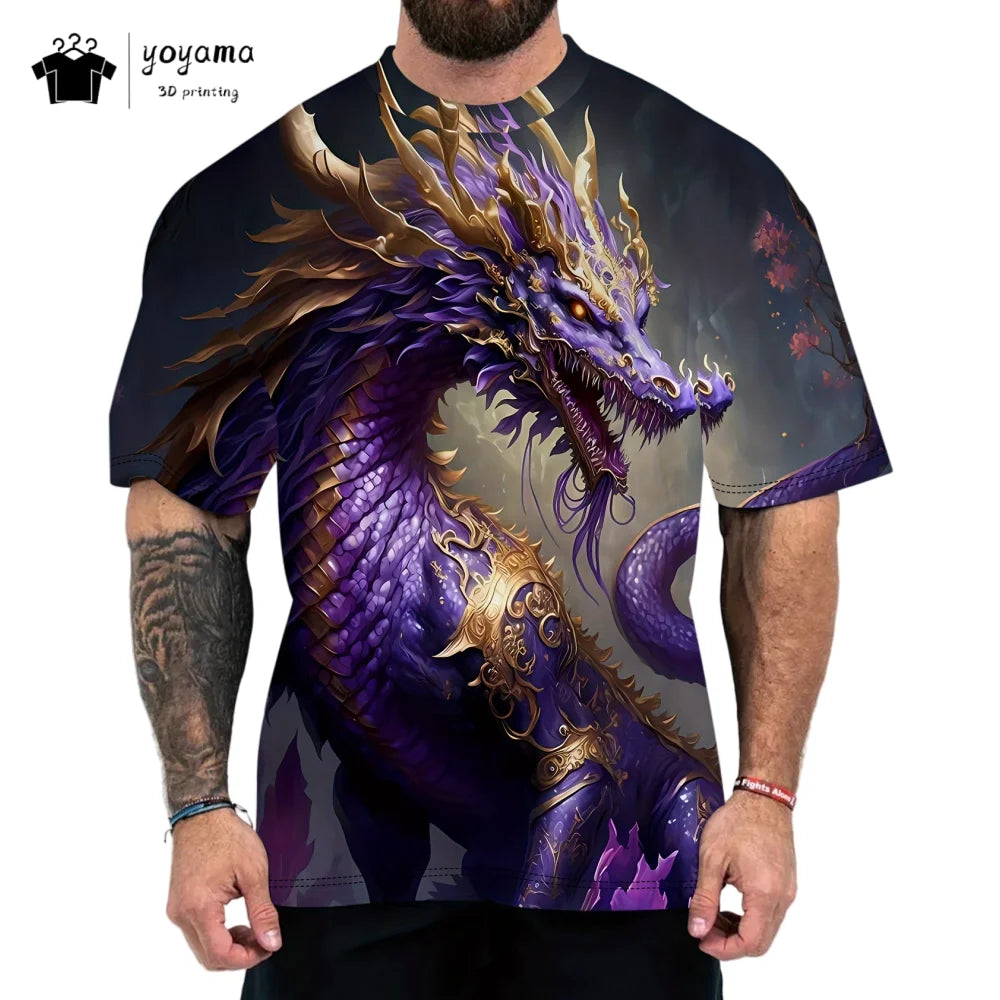 Herren-T-Shirt mit Drachenmuster, kurzärmeliges Fashion-Streetwear-Shirt, Rundhals-Top mit trendigem 3D-Tierprint, locker und vielseitig, Herrenbekleidung
