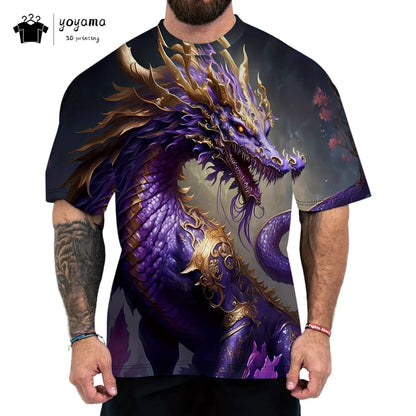 Herren-T-Shirt mit Drachenmuster, kurzärmeliges Fashion-Streetwear-Shirt, Rundhals-Top mit trendigem 3D-Tierprint, locker und vielseitig, Herrenbekleidung