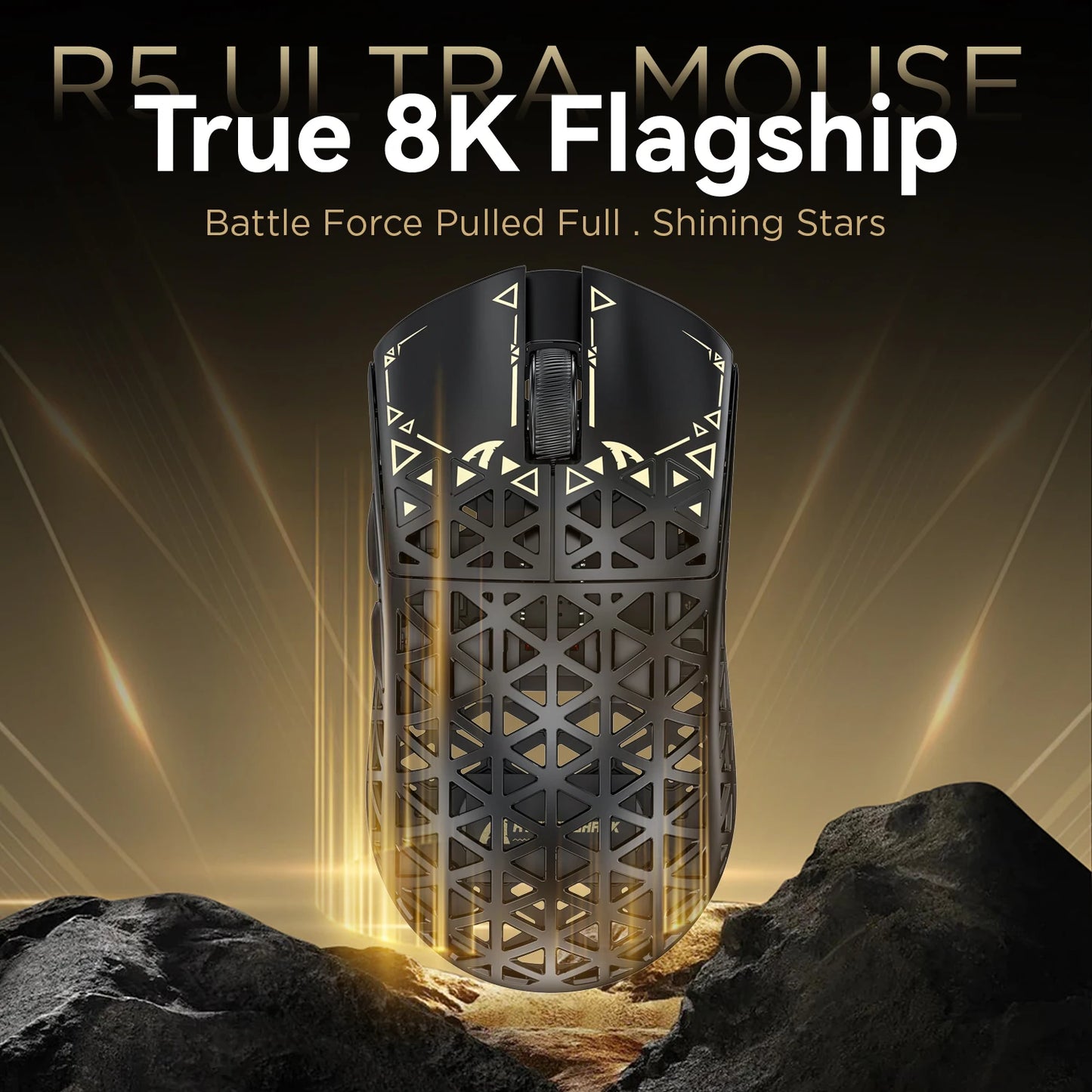 Ratón gaming inalámbrico ATTACK SHARK R5 ULTRA - sondeo 8K, sensor PAW3950MAX, 42,000 DPI, fibra de carbono ultraligera para esports profesionales