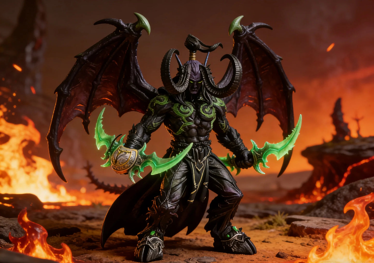 World of Warcraft Handheld Black Devil Hunter Illidan Fury Wind Ornament Lich King Arthas Model Boy