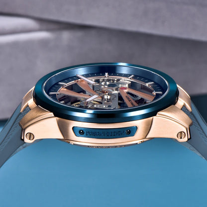 PAGANI DESIGN men’s watch – Luxury automatic mechanical model, ‘skeleton’ (open-heart) style, featuring a tourbillon, sapphire crystal with anti-reflective coating, water-resistant and luminescent.