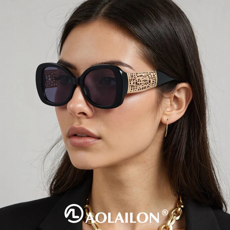 Hot Designer Fashion Women's Sunglasses Premium Retro Sunglasses Large Frame Metal Toad Glasses