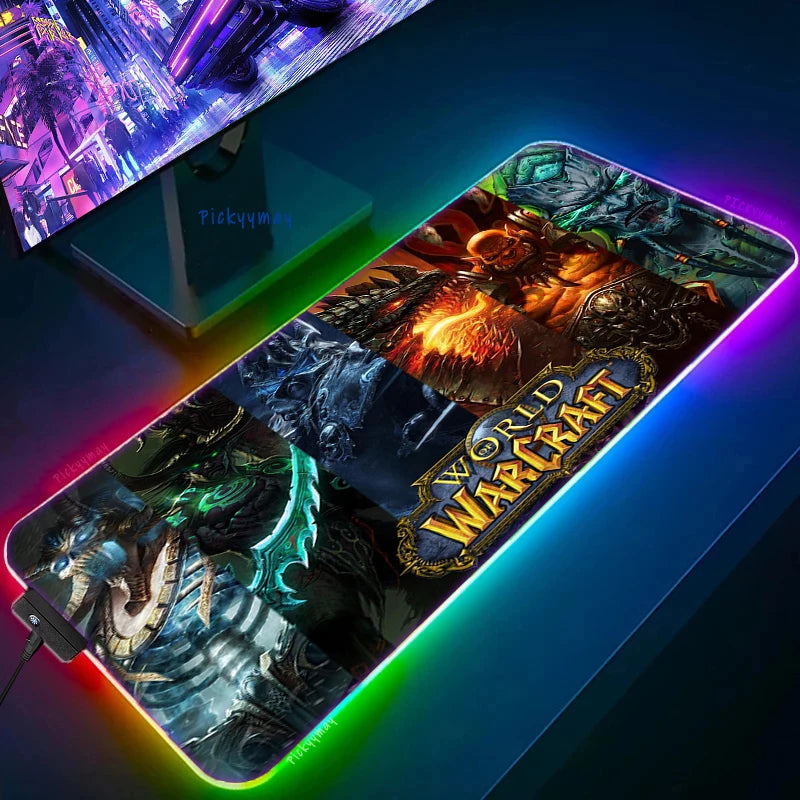 World Of Warcraft LED Backlight Gaming Mousepad Gamer Mousepads RGB Mouse Pad Non-Slip Rubber Deskmats Keyboard Desk Mat WOW