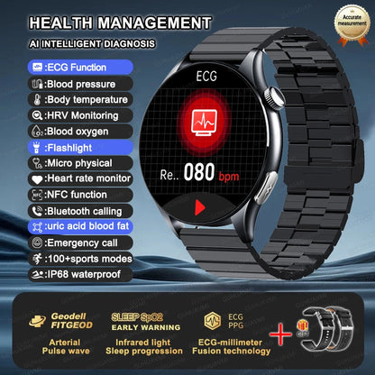 2025 Health Smartwatch for Xiaomi & Huawei ECG + PPG, Blood Pressure, SpO2, Body Analysis, Bluetooth Calling & NFC