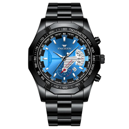Orologio da polso al quarzo di lusso BINBOND da uomo, luminescente, impermeabile, con datario automatico, in acciaio inossidabile