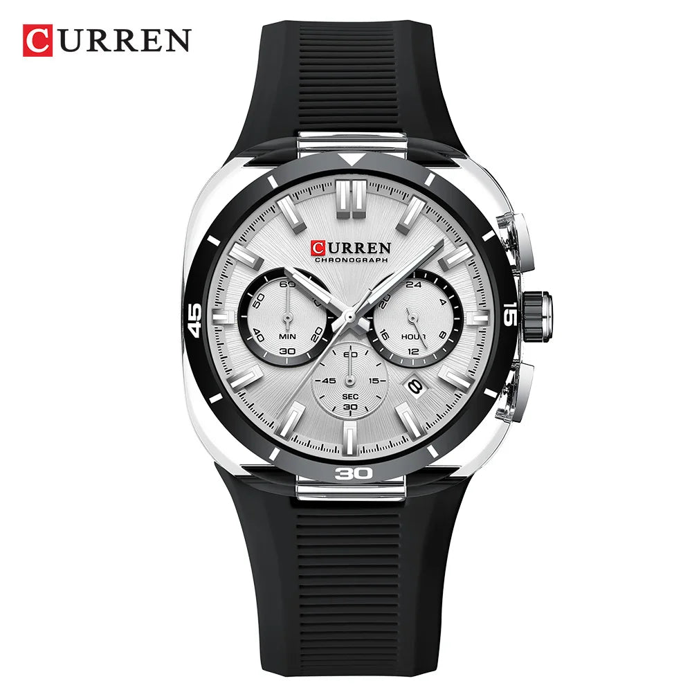 Reloj para hombre CURREN: nuevo modelo de lujo con mecanismo de cuarzo, correa de silicona, estilo deportivo, multifunción, resistente al agua, luminiscente, con indicador de fecha y cronómetro.