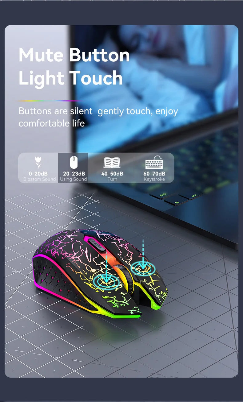 2.4GHz Bluetooth trådløs mus, genopladelig RGB-baggrundsbelysning, 1600 DPI, ergonomisk designet gamingmus til PC, laptop og Macbook