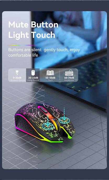 2.4GHz Bluetooth trådløs mus, genopladelig RGB-baggrundsbelysning, 1600 DPI, ergonomisk designet gamingmus til PC, laptop og Macbook