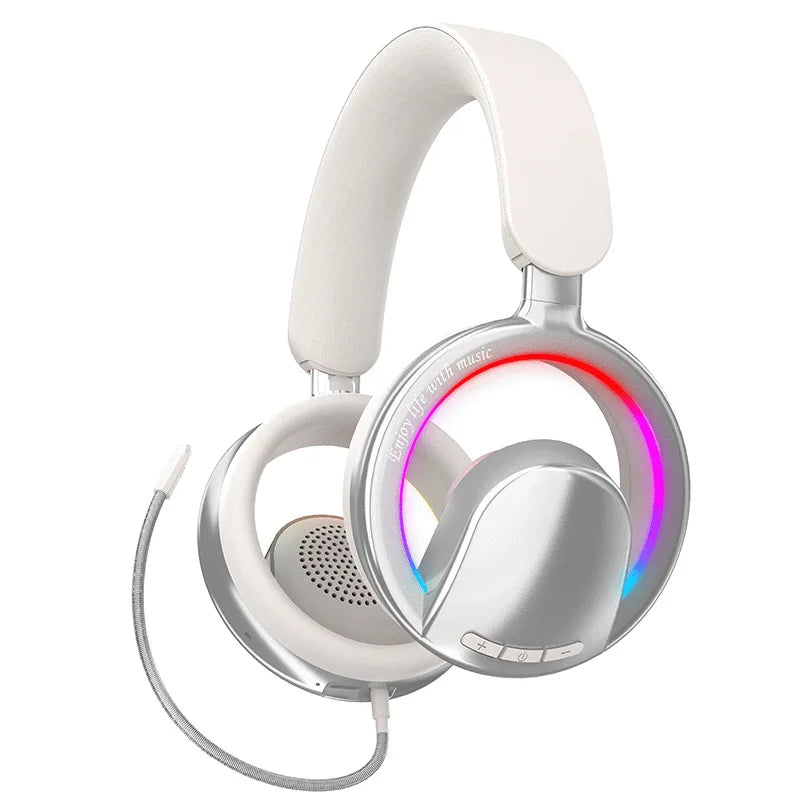 Casque de jeu sans fil à oreilles libres avec éclairage RGB, Bluetooth 6.0 à faible latence, micro détachable, batterie 20H, haut-parleur audio 40mm