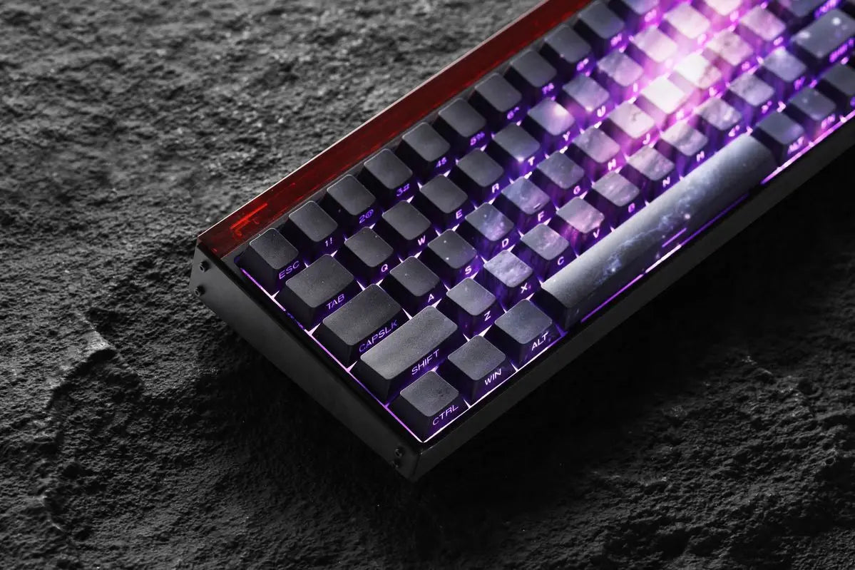 Teclas PBT transparentes con degradado galaxia morado y grabado lateral, 135 teclas, compatibles con teclado mecánico de 60/64/84/98/108 teclas
