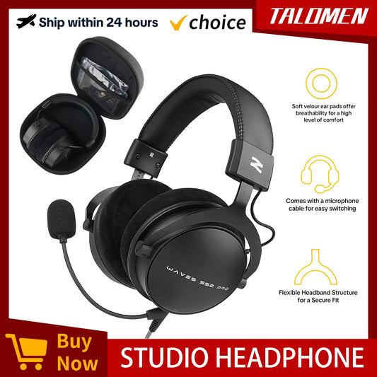 TALOMEN W550x Corded Studio Headphones Stereo Professional DJ Headphones Over-Ear Monitor Headphones with Detachable Cable