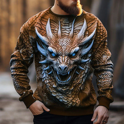 Ανδρικό Hoodie με Κινεζικό Δράκο, Μοντέρνο Φούτερ με 3D Μοτίβο Δράκου, Hip Hop Oversized Pullover, Ανδρικά Ρούχα Monster Golf