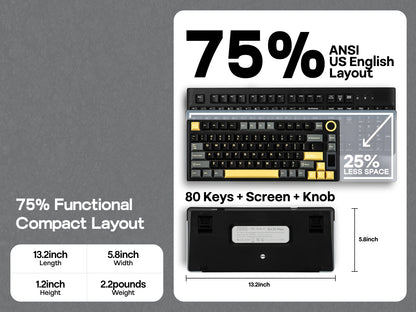 Teclado mecánico EPOMAKER X AULA EA75 MAX 75% ANSI US con hot-swap, montaje gasket, conexión por cable/BT/inalámbrica 2.4GHz, pantalla y perilla