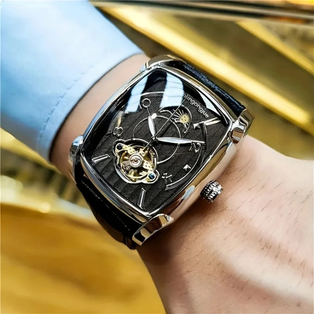 [Luxury mechanical tourbillon watch] Lightweight luxury mechanical tourbillon watch for men – High-end, fully automatic model in a trendy ‘skeleton’ style, ideal for a professional outfit o