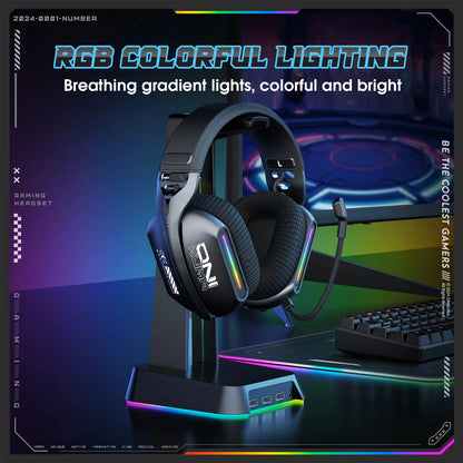 ONIKUMA GT828 Wireless Gaming Headset Bluetooth 5.3 RGB Headphones with Mic, Noise Cancelling, 4-Mode Connection for PC, PS5 & Laptop