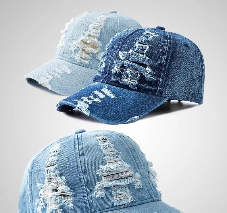 Gorra de béisbol de denim lavado para mujer y hombre, con visera, transpirable, para primavera y verano, gorra vintage con cierre a presión para mujer