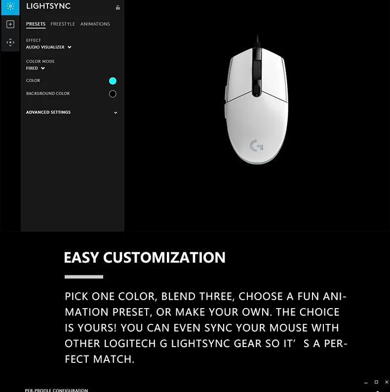 Przewodowa mysz gamingowa Logitech G203, klasy e-sportowej, 6 programowalnych przycisków i wielokolorowe podświetlenie do gier rywalizacyjnych