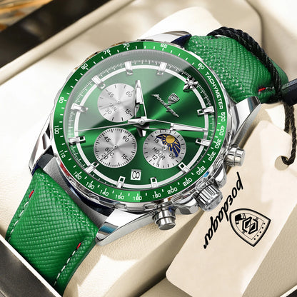 POEDAGAR luxury men’s watch: elegant and water-resistant, a quartz chronograph with date display, featuring a classic and luminous design.