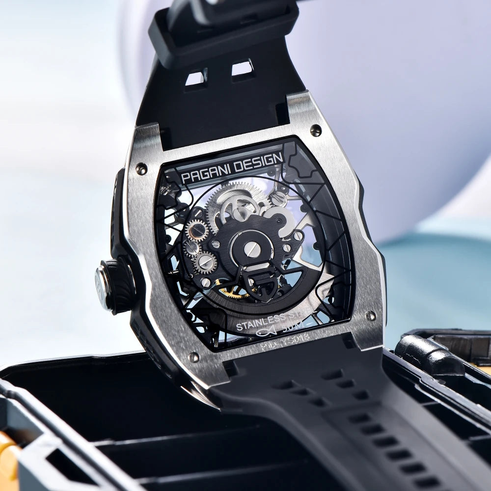 PAGANI DESIGN 42 mm-es új Alien modell, átlátszó hátlapos, átlátszó szerkezetű luxus férfi karóra, zafírüveges, automata férfi karóra