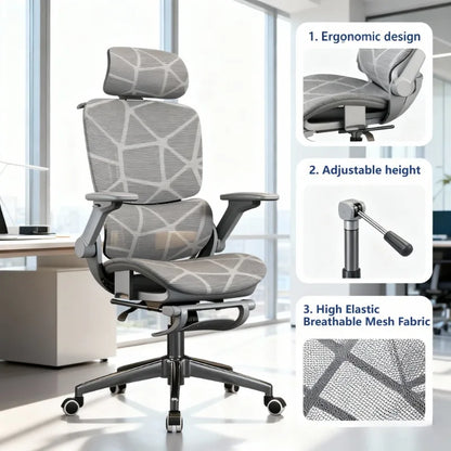 Sedia da ufficio e gaming ergonomica Air Titan Full Mesh per computer, con supporto lombare a tre zone e design ad alta ventilazione per scrivania da studente