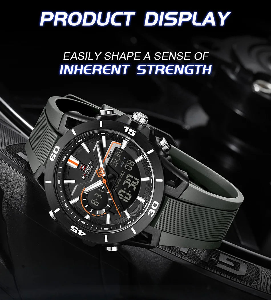 NAVIFORCE Men's Watch Dual Display 50M Waterproof Countdown Chronograph Alarm Clock Male Fashionable Sports Wristwatch NF7135