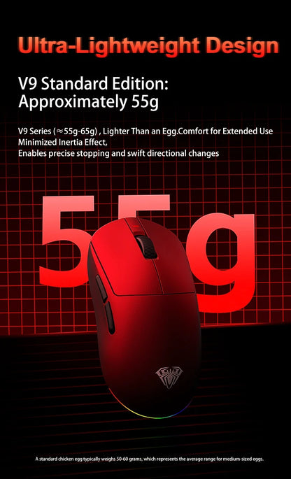 Aula V9 Ultra trådløs e-sports gamingmus Double 8k 3mode PAW 3950 8k 55g let ergonomisk mus tilpasset PC-tilbehør