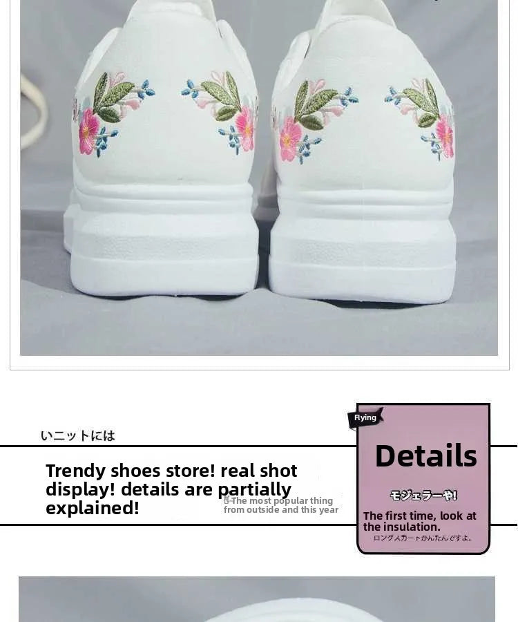 Schuhe 2025 Damen Laufschuhe Frühling Herbst, modisch, weiß, atmungsaktiv, mit bestickten Blumen, Schnürung, lässige Sneaker, Zapatos De Mujer