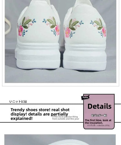 Schuhe 2025 Damen Laufschuhe Frühling Herbst, modisch, weiß, atmungsaktiv, mit bestickten Blumen, Schnürung, lässige Sneaker, Zapatos De Mujer