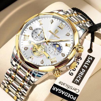 Montre homme de luxe POEDAGAR, chronographe lumineux étanche, en acier inoxydable, à quartz.