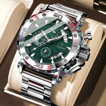 Montre homme de luxe POEDAGAR, lumineuse, étanche, chronographe, date, acier inoxydable, quartz, Reloj