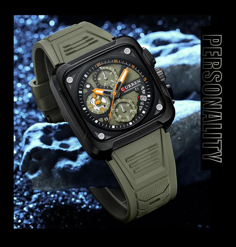 CURREN férfi karórák – luxus, négyzet alakú kvarc karóra, eredeti, vízálló, világító kronográf karóra férfiaknak – Relogio