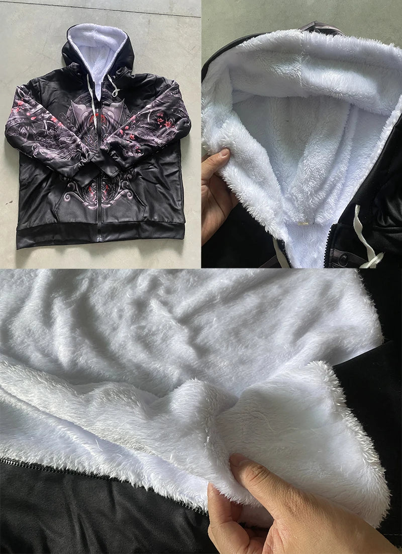 Wolf Animal 3D Printed Fleece Zipper Hoodies for Men and Women Winter Warm Double Plus Velvet Jacket Cosplay Costumes JR09
