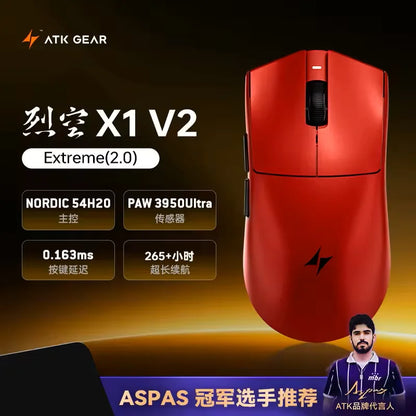 ATK Blazing Sky X1 V2 Ultimate Dual Mode trådløs mus, letvægtsdesign, PAW3950 Ultra, Dual 8K HZ, lav latenstid, tilpasset ergonomisk mus