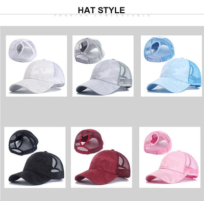 1pc Outdoor Camo Mesh Baseball Cap for Women Adjustable Ponytail Snapback Lightweight Sun Hat for Female Runners Hikers