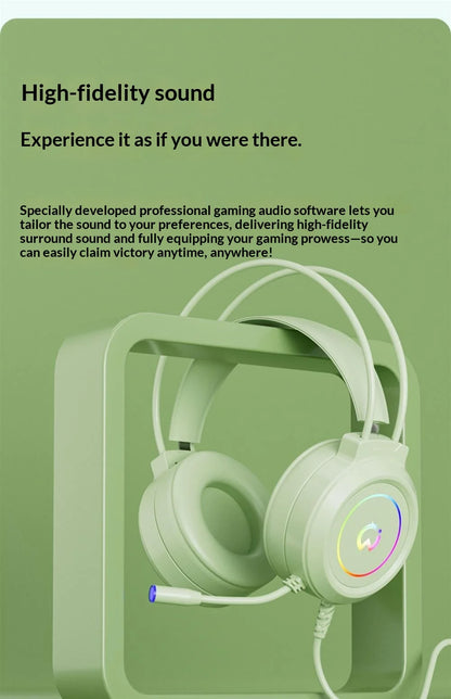 Casque de jeu filaire Paw Hunter T9 avec microphone et éclairage RGB, son surround virtuel 7.1, casque supra-auriculaire pour PC, ordinateur portable et jeux.
