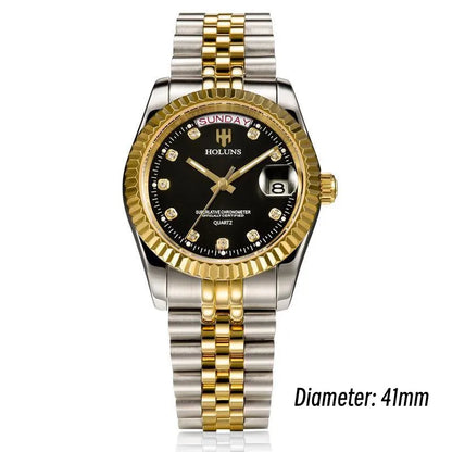Holuns Luxury Classic 36/41 mm-es arany férfi karóra, japán MIYOTA kvarc szerkezet, rozsdamentes acél, klasszikus üzleti karóra, vízálló