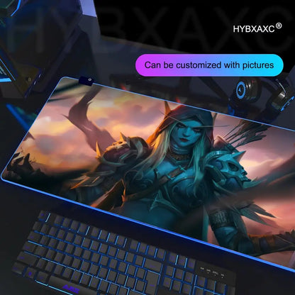 World of Warcraft Sylvanas Mouse Pad RGB Gaming Mouse Pad Desk Mat HD Gamer Large LED Light XXL MousePads PC Computer Carpet