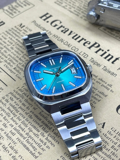 Shanghai Watch automatikus mechanikus, négyzet alakú számlapos férfi karóra, világító, 50 m-ig vízálló, dátumkijelzős, alkalmi karóra SH018