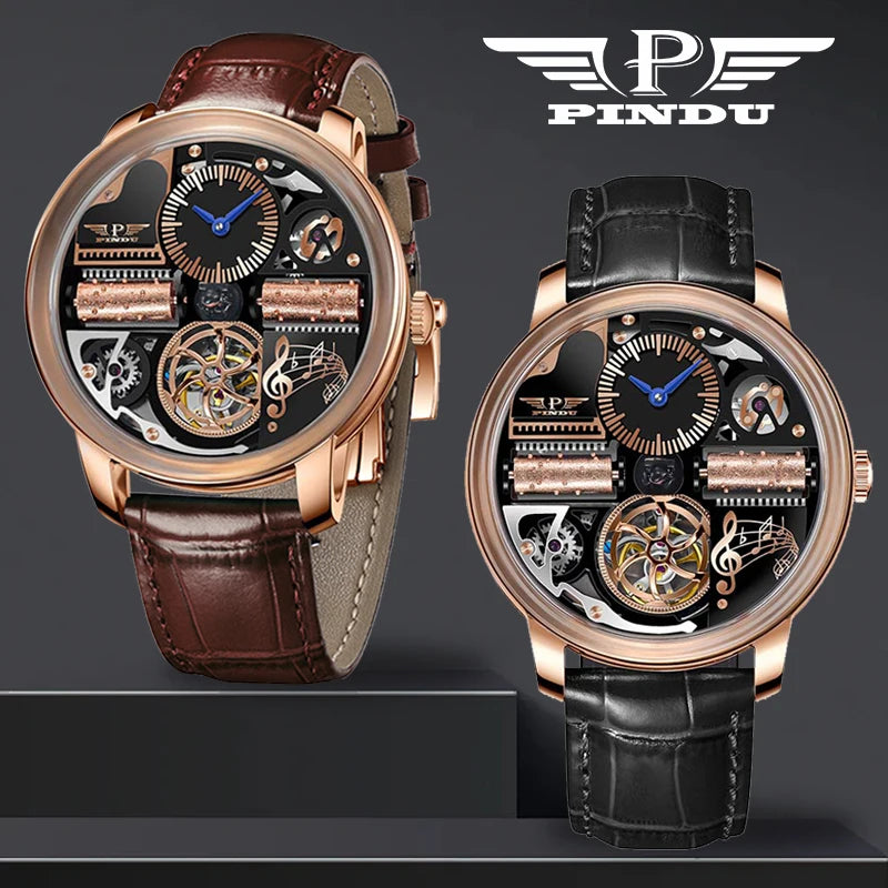 2025 NEW PINDU Design Music Series Machinery Watch Men Movement Stainless Steel Sapphire Glass Top Luxury Automatic Watch Hollow