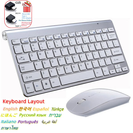 Combo de teclado y ratón inalámbricos español, hebreo, coreano y tailandés 2.4G, mini teclado y ratón inalámbricos portátiles para Windows, Mac y Android