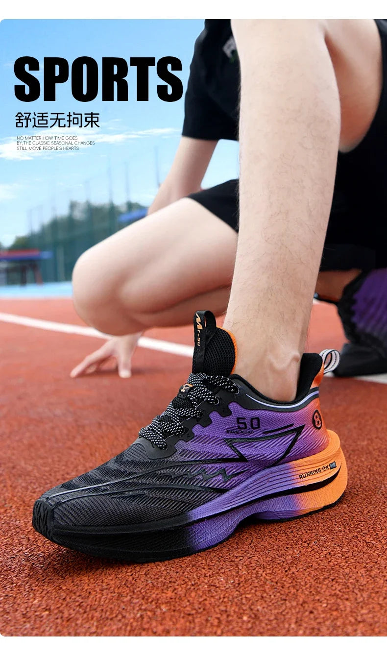 Herren-Sportschuhe – professionelle, gedämpfte Laufschuhe mit Carbonplatte, atmungsaktive Schnür-Sneaker für Freizeit, Marathon und Training