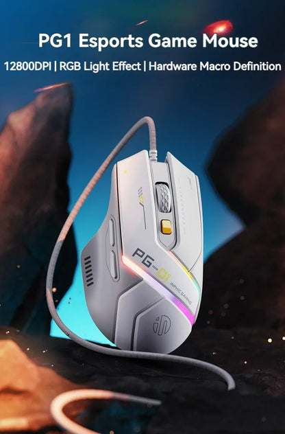 Ratón gaming con cable Inphic Pg1, iluminación RGB, programación de macros, 12800DPI, 6 botones, ratón para ordenador, tasa de sondeo de 1000hz