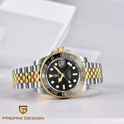 Pagani Design GMT Mechanical Men’s Watch – Luxury model with sapphire crystal, stainless steel case and ceramic bezel – Automatic men’s watch, business style