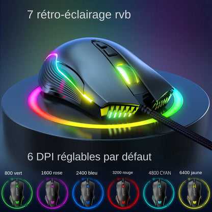 Drátová herní myš ONIKUMA, 6 úrovní nastavení, 6400 DPI, 7 programovatelných tlačítek, 7 režimů RGB osvětlení, ergonomická myš pro PC hráče